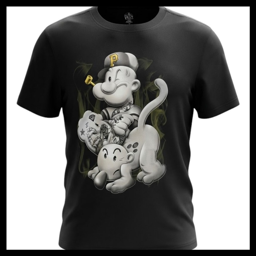 NWOT Popeye Graphic T Shirt Mens Large Black Cotton Cartoon Character Print